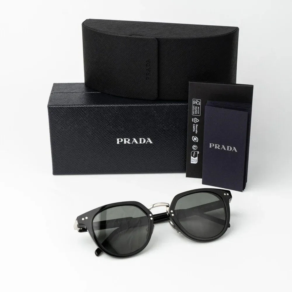 Prada Men Sunglasses Black Green Polarized Oval PR17YS 1AB03R BRAND NEW - Picture 10 of 13
